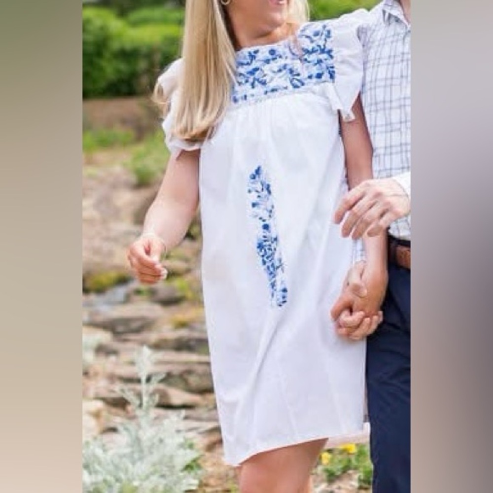Mi Golondrina White and Blue Embroidered Sundress